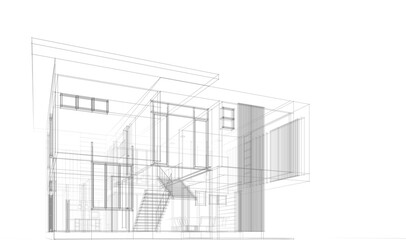 Modern house exterior 3d illustration