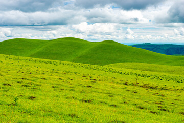 Picturesque green hills in cloudy weather. Caucasus