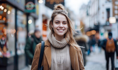 Obraz premium A lively and good-looking young person, full of energy and charisma, captivating others with their cheerful personality and attractive appearance.