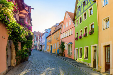 A view of the famous historic town of Rothenburg ob der Tauber, Franconia, Bavaria, Germany.	