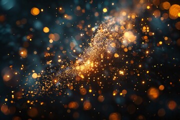 Sparkling Gold Burst: A stunning 4K photo of exploding gold fireworks against a sleek black background, featuring floating golden sparkles and glowing particles in mesmerizing detail.