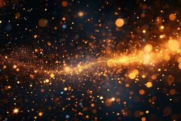 Fototapeta premium close-up shot of golden sparkles and glowing dust creating a magical light particle tail line, perfect for Christmas, birthdays, anniversaries, and other festive events.
