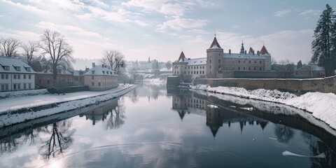 Fototapeta premium Snowy Town River