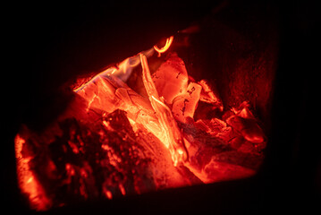 fuego de la estufa a leña