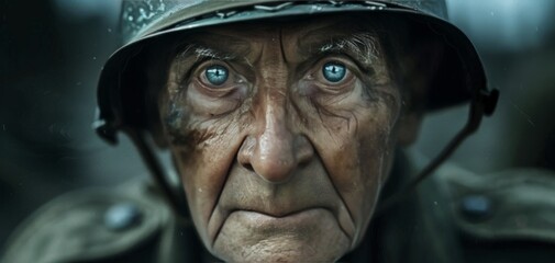 Close Up Portrait of an Elderly Veteran in Military Uniform