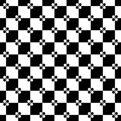 A simple black and white checkerboard pattern with small dots at the intersections of the cells.