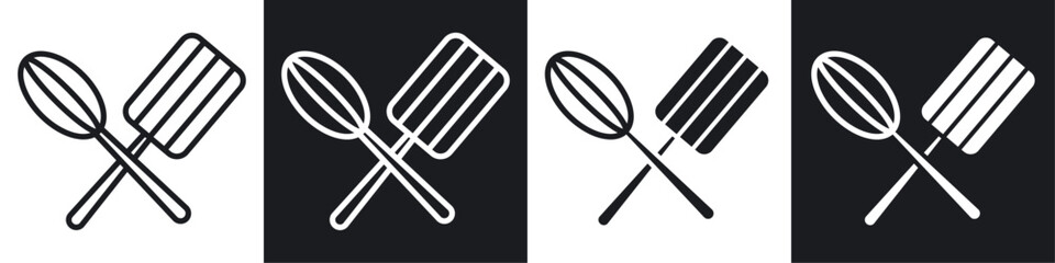 spatula and whisk black and white icon set