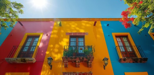 Colorful Row Houses In A Mexican City