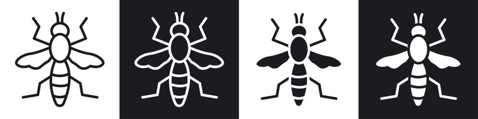 Flying bee black and white icon set