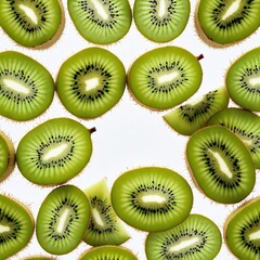 Fototapeta premium Sliced delicious ripe kiwi fruit on white. Top view