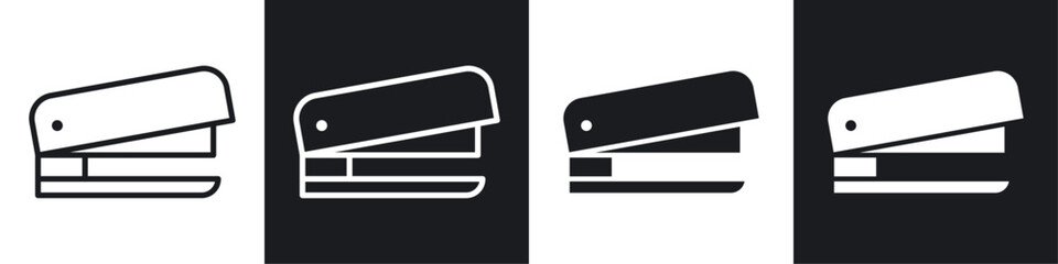 Stapler black and white icon set