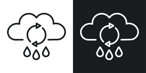 Rainwater harvesting black and white icon set