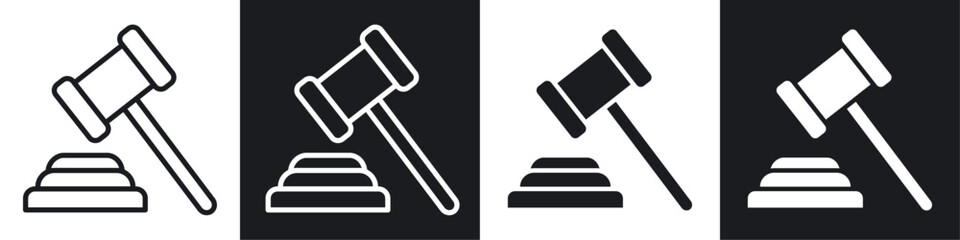 gavel black and white icon set