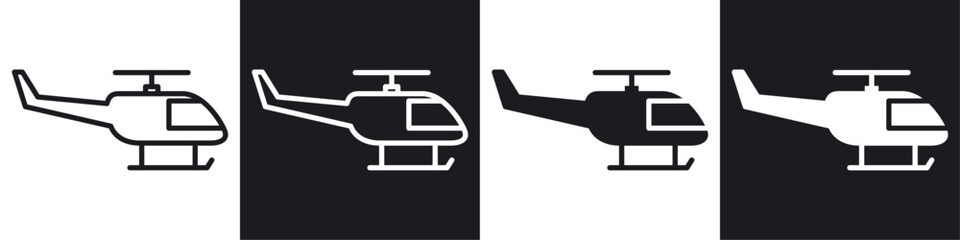 helicopter black and white icon set