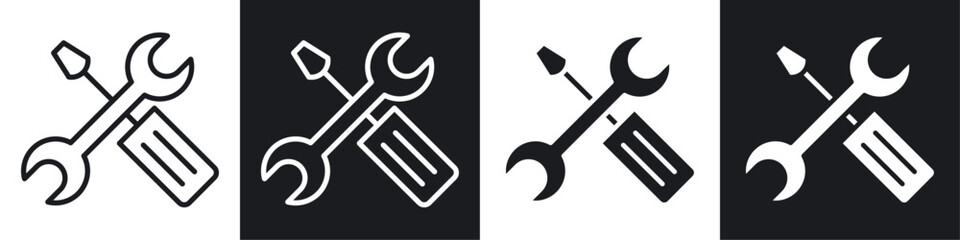 spanner and screwdriver black and white icon set