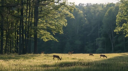 Some deer grazing peacefully in the distance