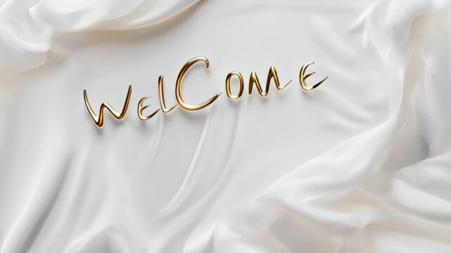  Animated golden  Welcome greeting text on light background, featuring colorful swirling lines, events, websites, greetings, hospitality industry and promotional materials