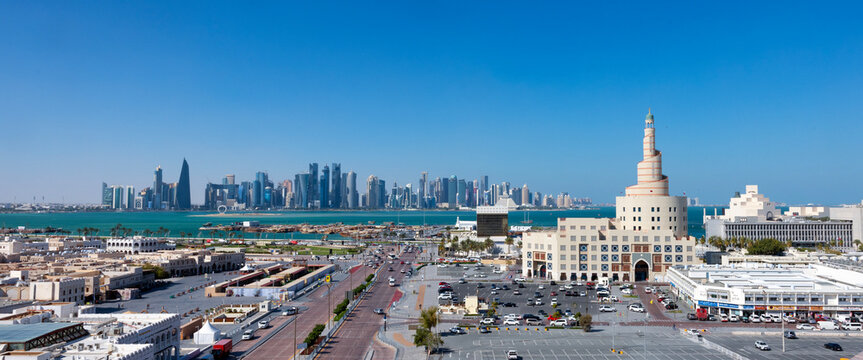 Doha corniche  and souq Waqif the traditional market 