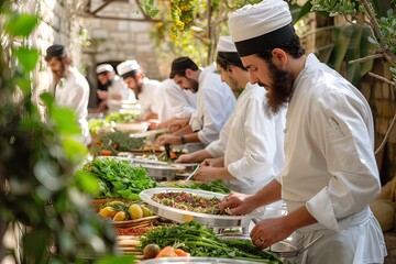 Chefs Preparing Traditional Dishes in Outdoor Kitchen