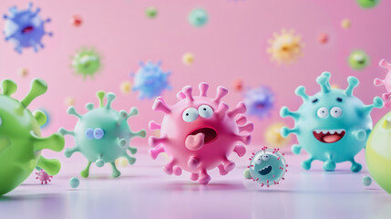 illustration of a funny weird 3d virus character in pastel color