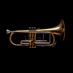 Obraz premium Close-up of a sleek and shiny saxophone on a dark background