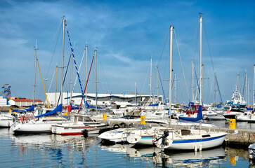 Naklejka premium Marina of Saint-Cyprien, commune in the Pyrénées-Orientales department, Languedoc-Roussillon region, in southern France.
