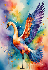 Obraz premium Vibrant Watercolor Peacock with Splattered Ink