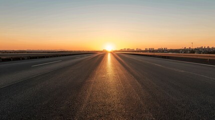 Empty Highway with Sunset in the Background