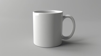 Fototapeta premium 3D representation of a plain white mug, suitable for displaying designs or logos. 