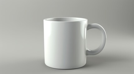 Fototapeta premium 3D representation of a plain white mug, suitable for displaying designs or logos. 