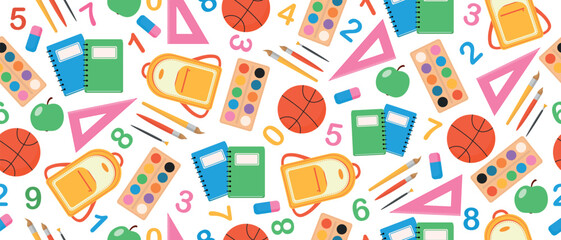Back to school seamless pattern. School background. Seamless pattern with school supplies.