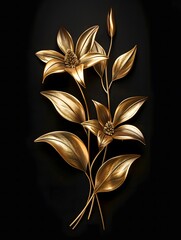 Golden Marigold Floral Sculpture with Elegant Design on Black Wall.