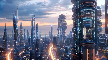 Fototapeta premium Futuristic Cityscape at Twilight