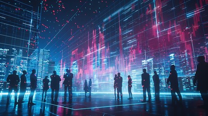 Silhouettes of People in a Futuristic Cityscape