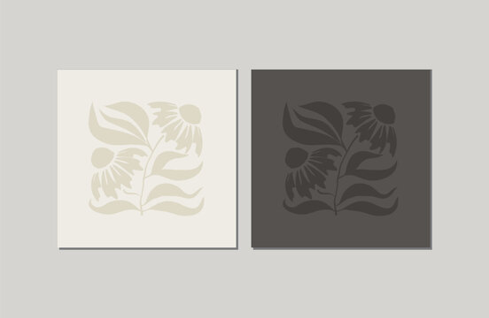 Contemporary flower art. Abstract botanical illustration. Modern floral composition. Low-contrast vector template for greeting card, poster, invitation or product design.