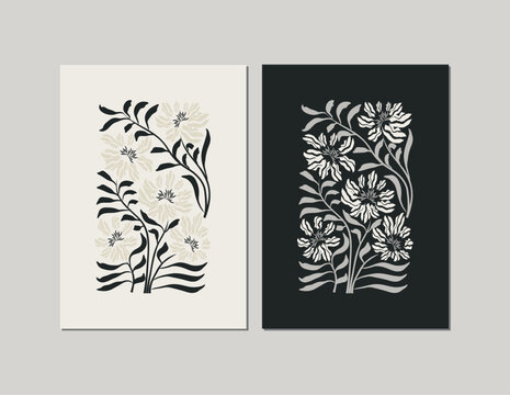 Floral poster, invite, greeting card template. Abstract floral elements. Botanical composition. Modern trendy style. Minimalist vector illustration for greeting card, invitation or product design.