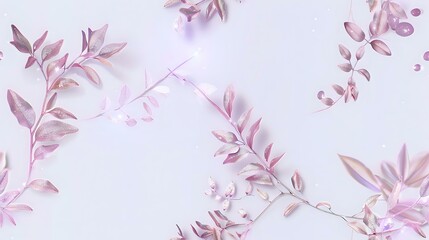 Fototapeta premium A delicate and elegant image featuring soft pink leaves against a light background, with a subtle glow that adds a touch of magic. This ethereal design is perfect for use in wedding invitations, 
