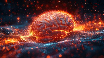 Human brain. Electrical Impulses Shinning inside the brain. Created with Generative AI