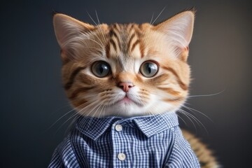 Cat wearing a shirt at home