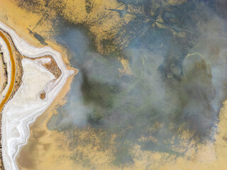 Aerial view of Tigaki salt lake, Kos island, Greece.  