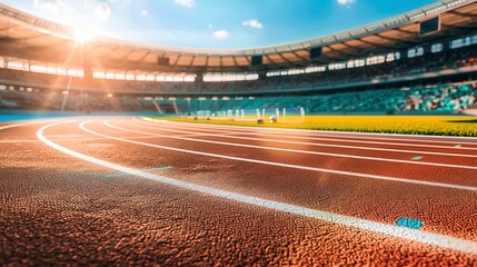 A track field with a sun shining on it