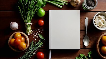 Blank Cookbook Mockup with Fresh Ingredients
