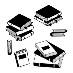 Book doodles. Closed and stacks of folded books collection. Vector illustration. Isolated hand drawing for design and decoration