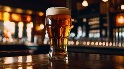 Pint of Beer on a Bar Counter in a Pub