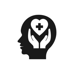 Mental health protection. Psychotherapy icon flat style isolated on white background. Vector illustration