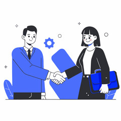 Minimalist Black, blue and White Vector Icon of a handshake.