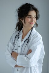 Smiling Female Doctor in a Clean and Bright Photo