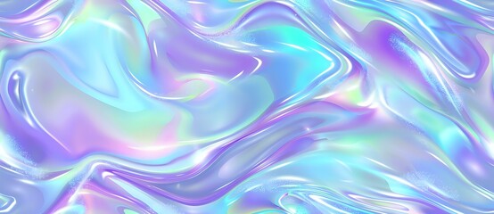 Fototapeta premium A mesmerizing abstract image featuring a smooth, iridescent surface with swirling patterns of pastel hues, including blue, purple, and pink. The reflective quality and soft gradients create a dreamy