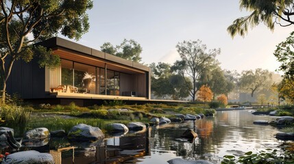 Obraz premium Modern House by the Pond