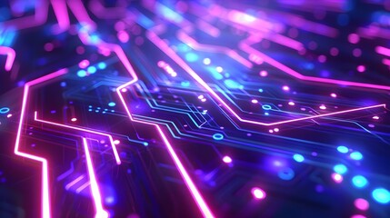 Fototapeta premium Abstract background of glowing blue and purple neon circuit board lines